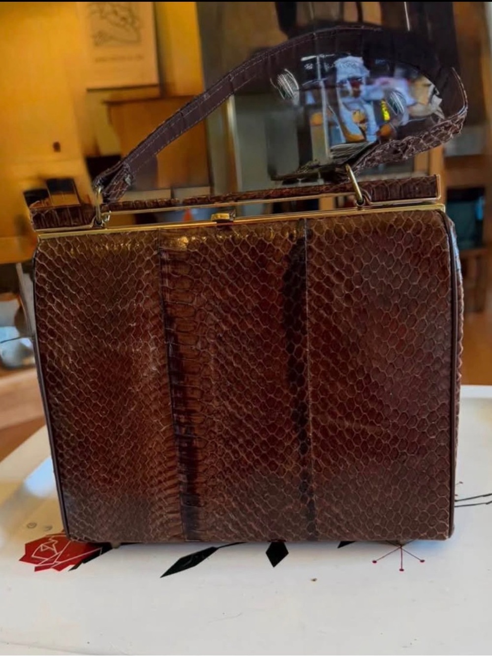 Vintage Brown Snakeskin Top-Handle Women’s Bag